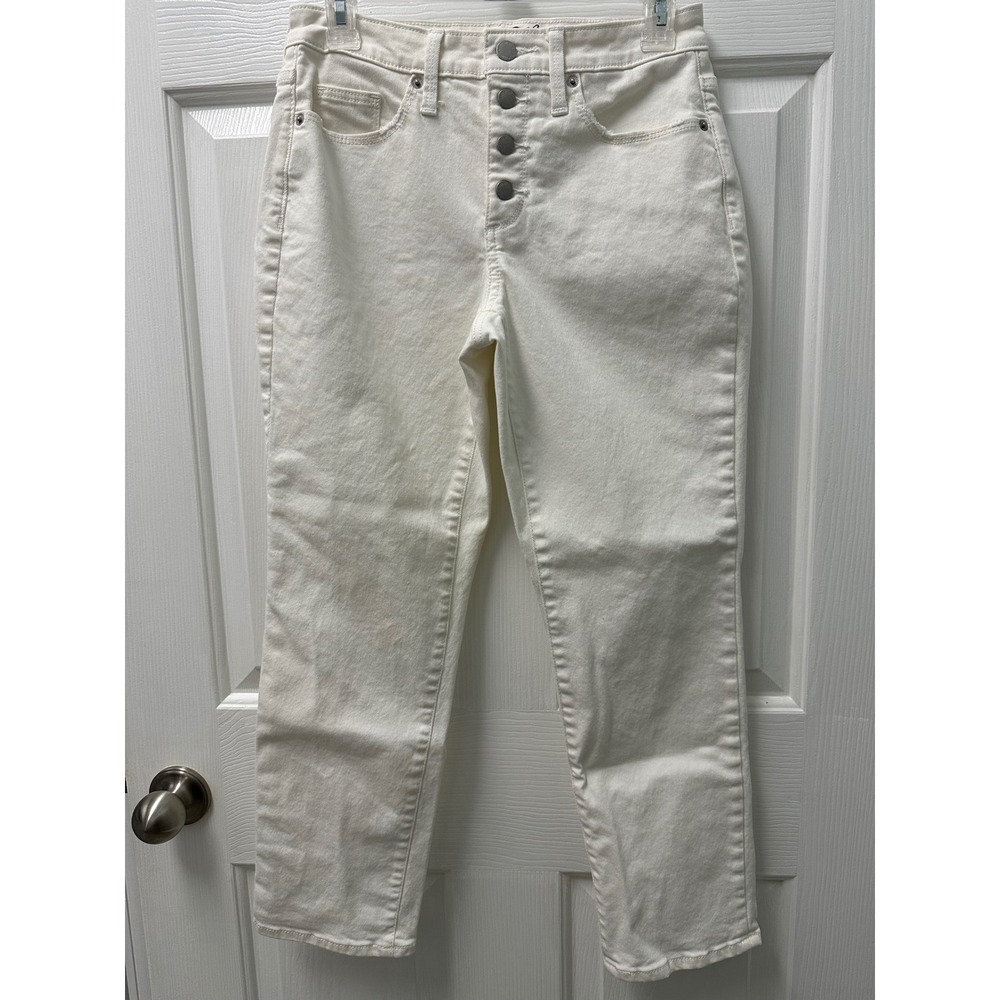Universal Thread High Rise Straight Crop Cream Button Fly Distressed 2/26R